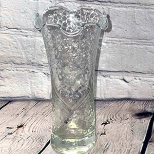 Vintage Anchor Hocking Dimpled Clear Glass Vase with Heart and Ruffled Edge